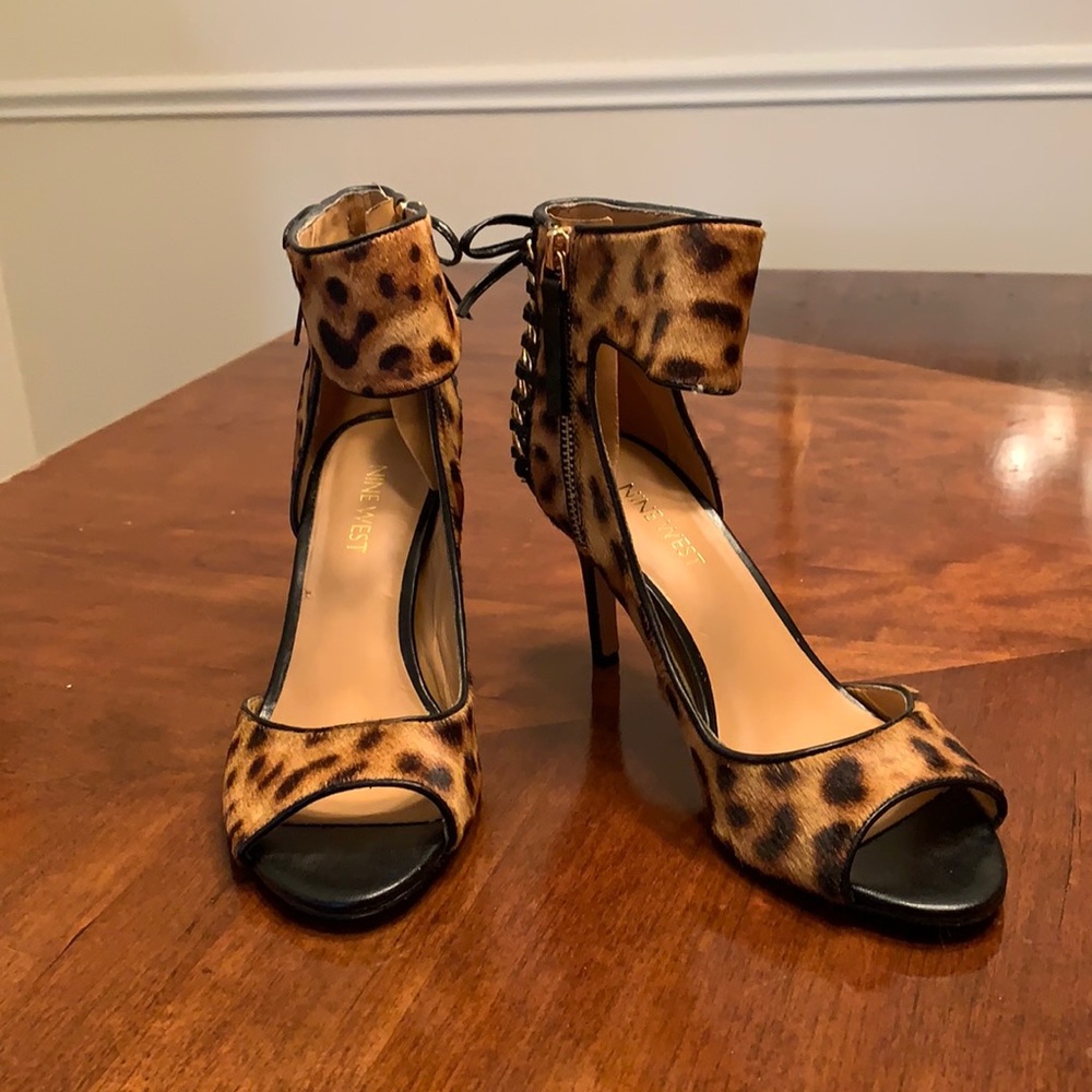 Nine West Cheetah and Black Leather Heels